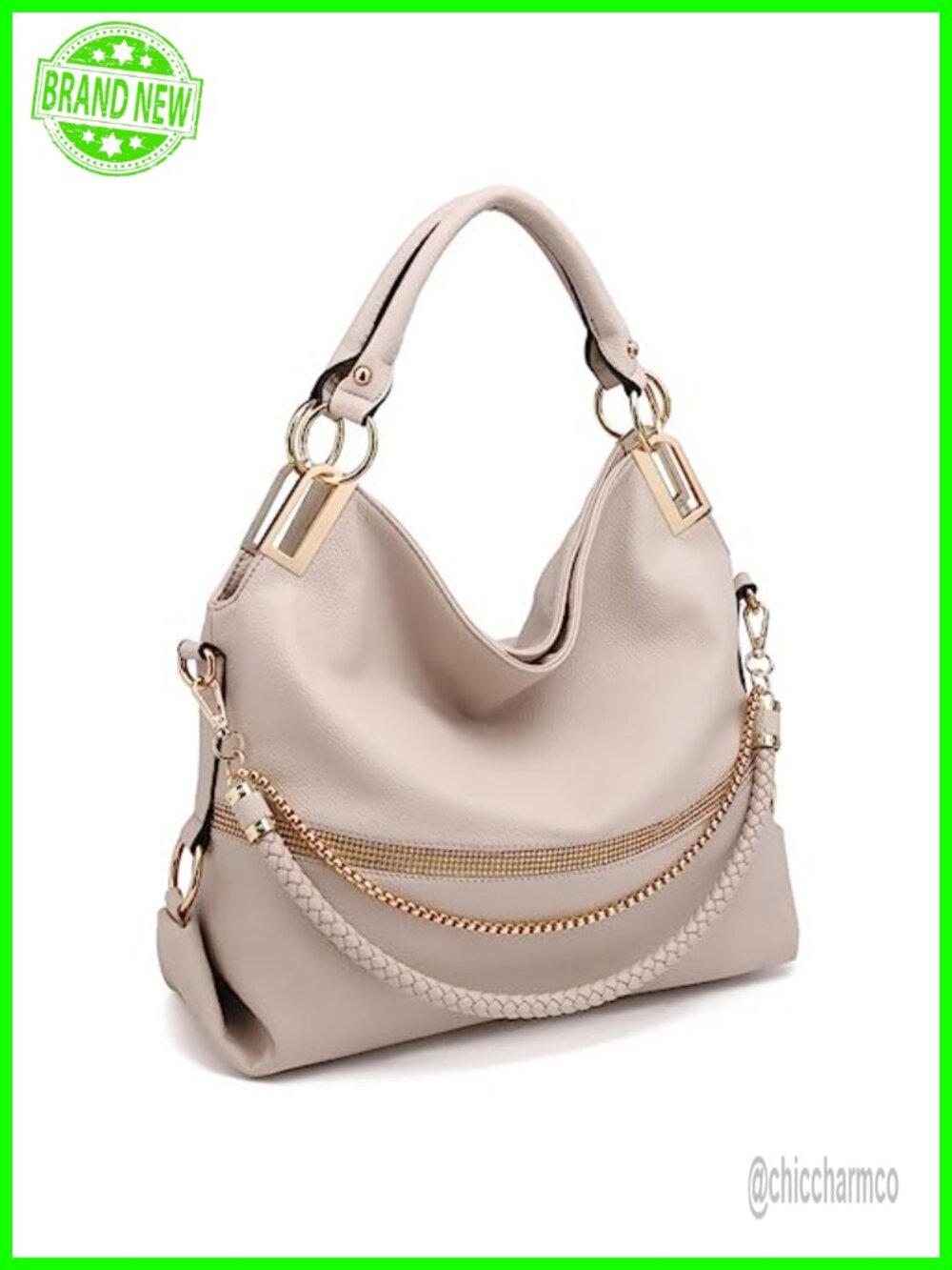 Dasein Large Hobo Bag Rhinestone Vegan Leather Tote Shoulder Handbag
